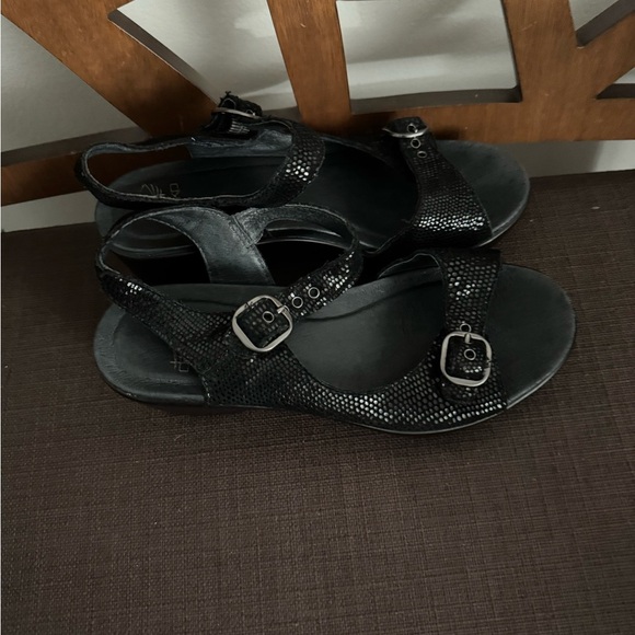 Dansko June Platform Sandals Size 36 (US) Black Lizard Leather Buckle - Picture 3 of 16